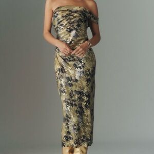 NWT By Anthropologie One-Shoulder Printed Slim Midi Dress, XSP
